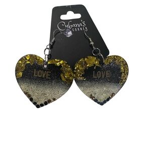 Cubana's Corner Gold & Black Heart 'LOVE' Earrings